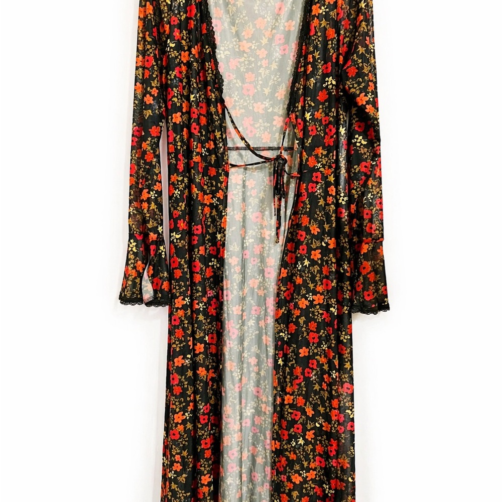 Black Sheer Floral Maxi Dress with Red Flowers - Picture 3 of 7